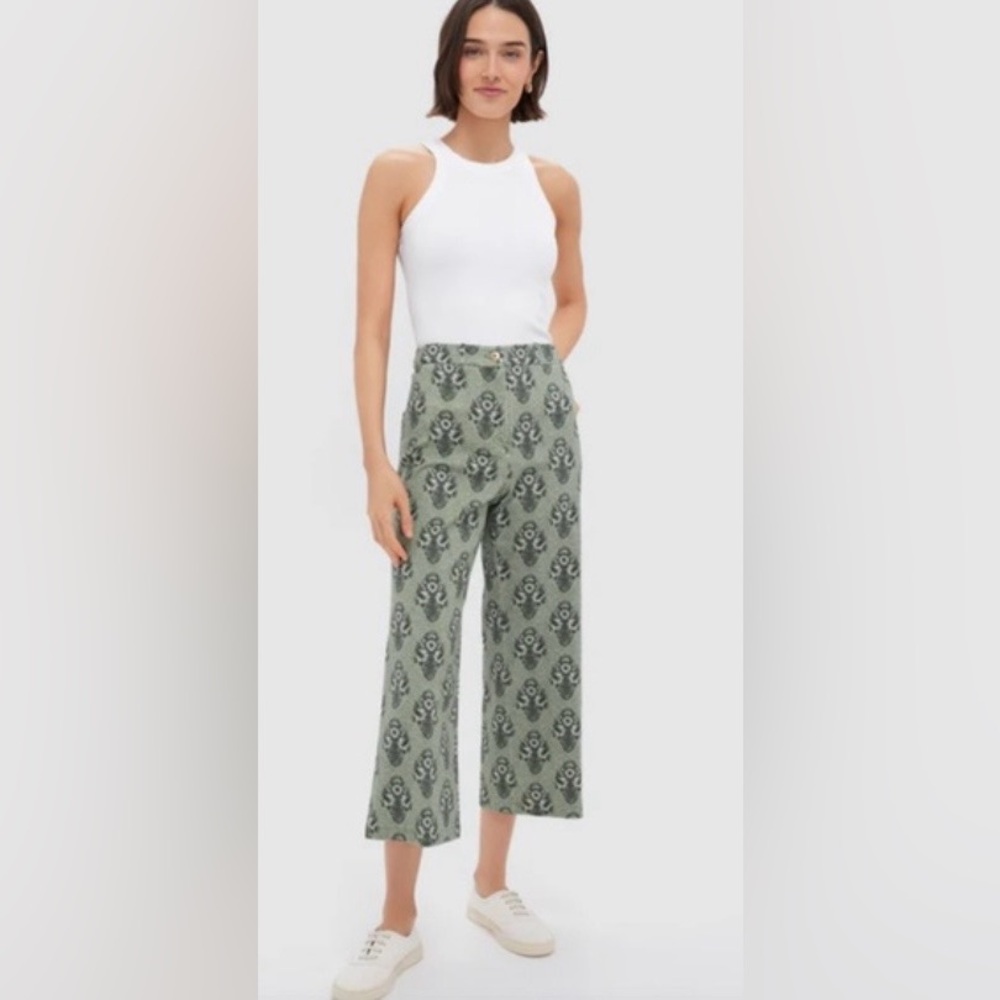 TUCKERNUCK NWT Green Ivy Sonata Denim Florence Crop Wide Leg Pants Size 8